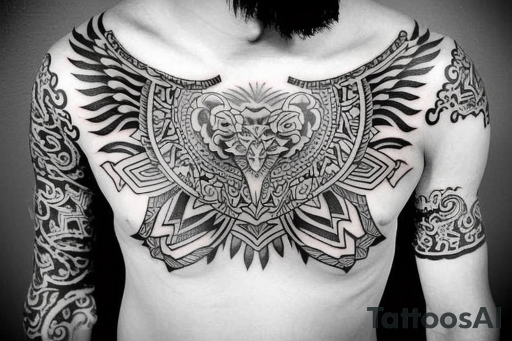Tibetan creatures chest tattoo tattoo idea