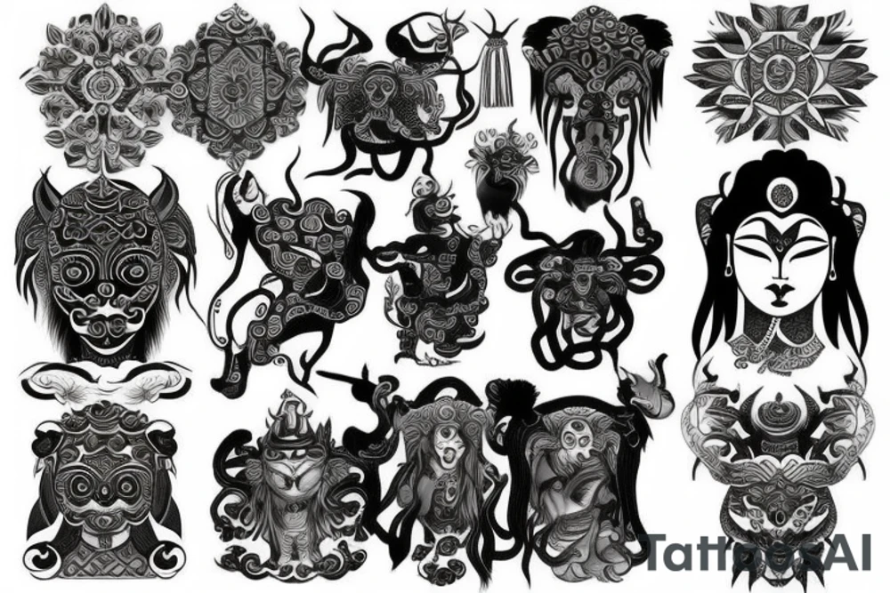 Tibetan creatures chest tattoo tattoo idea