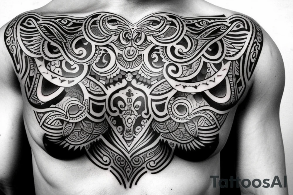 Tibetan creatures chest tattoo tattoo idea