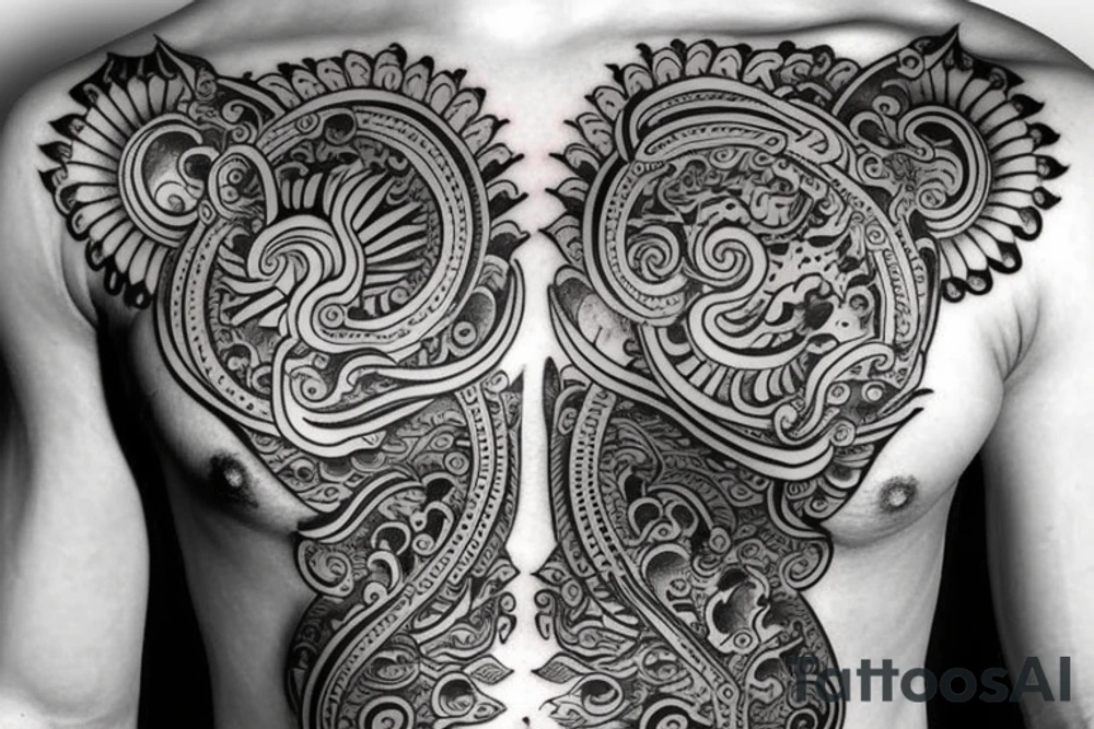 Buddha style creatures on chest tattoo idea