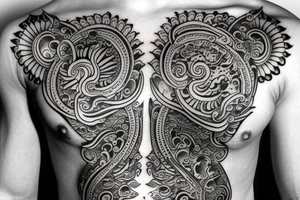 Buddha style creatures on chest tattoo idea