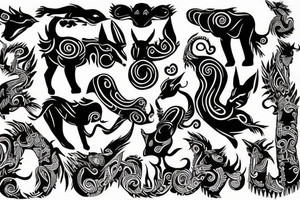 Musical creatures on chest tattoo idea