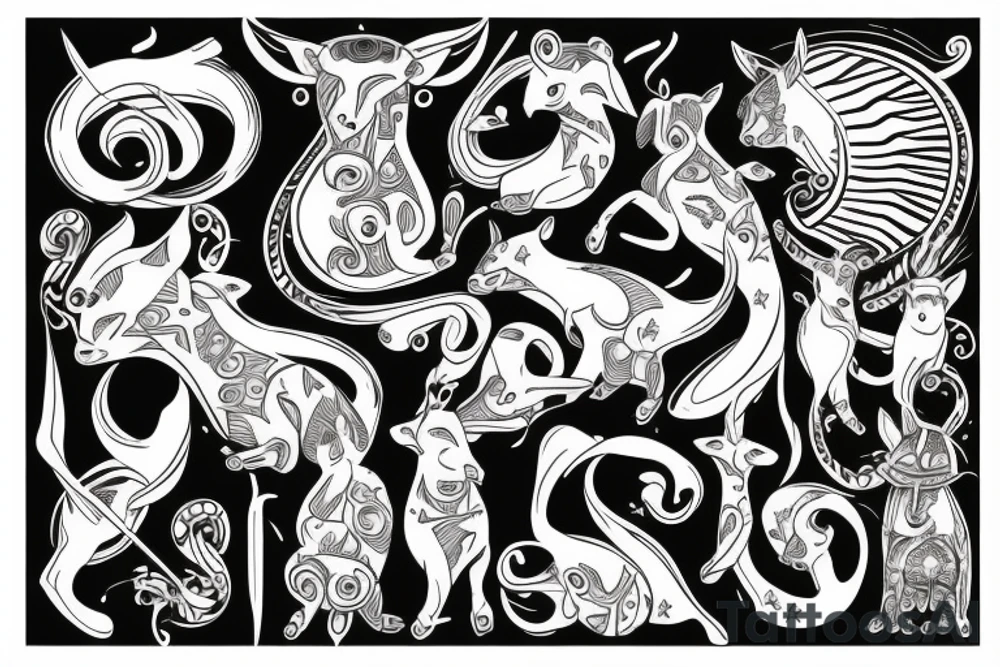 Musical creatures on chest tattoo idea
