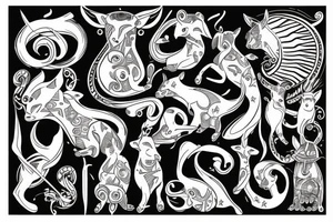 Musical creatures on chest tattoo idea