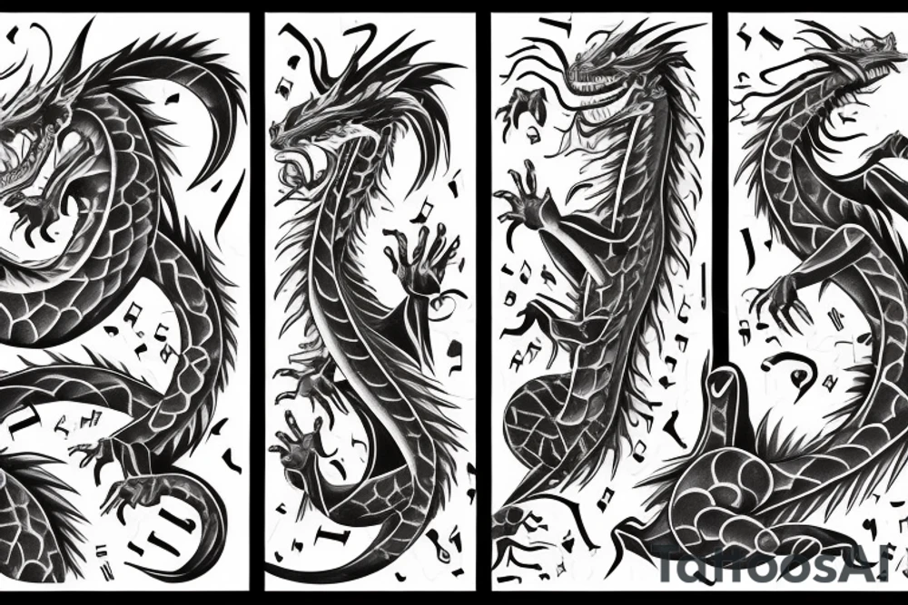 Musical dragon creature chest tattoo tattoo idea