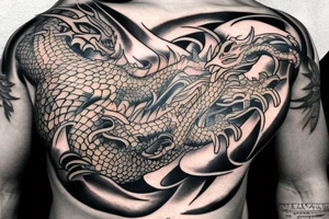 Musical dragon creature chest tattoo tattoo idea
