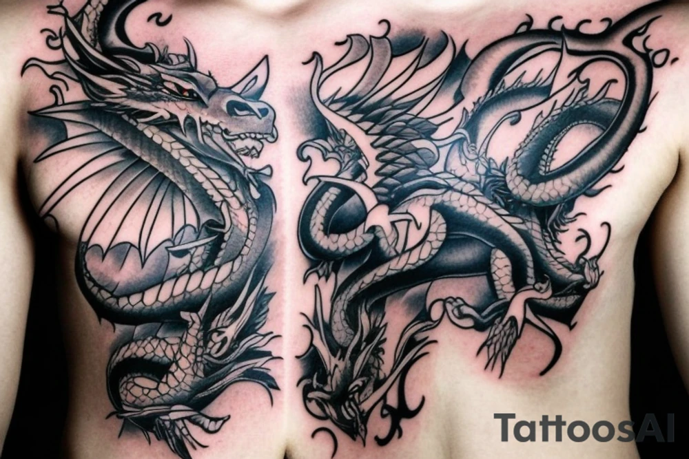 Musical dragon creature chest tattoo tattoo idea