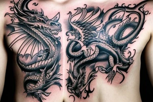 Musical dragon creature chest tattoo tattoo idea