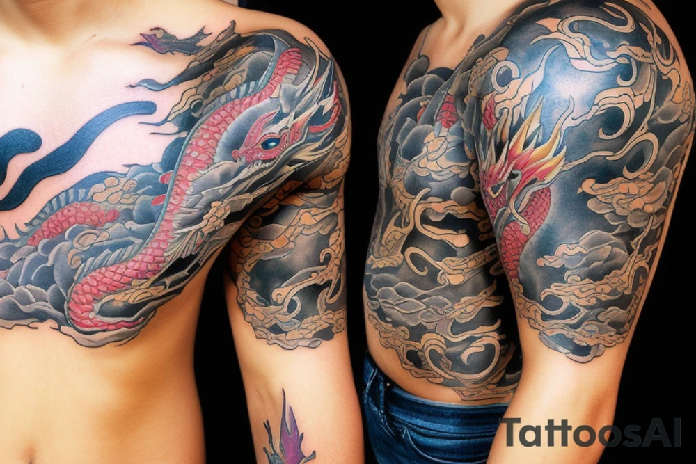 Musical dragon creature chest tattoo tattoo idea