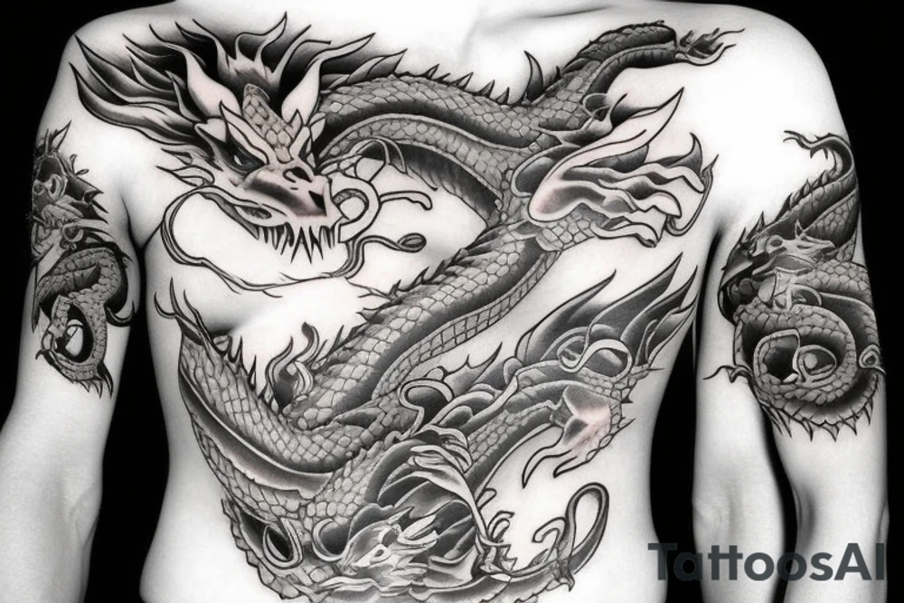 Musical dragon creature chest tattoo tattoo idea