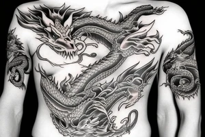 Musical dragon creature chest tattoo tattoo idea