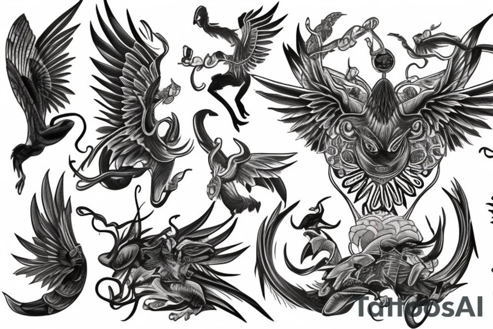 Mythical flying creature chest tattoo tattoo idea