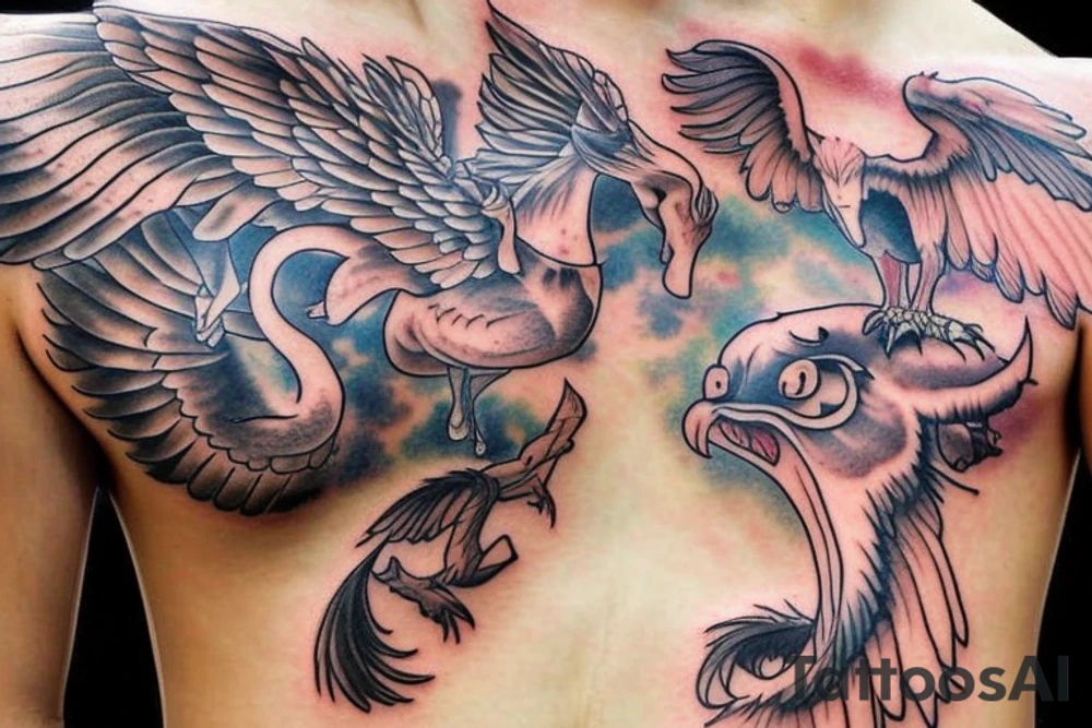 Mythical flying creature chest tattoo tattoo idea