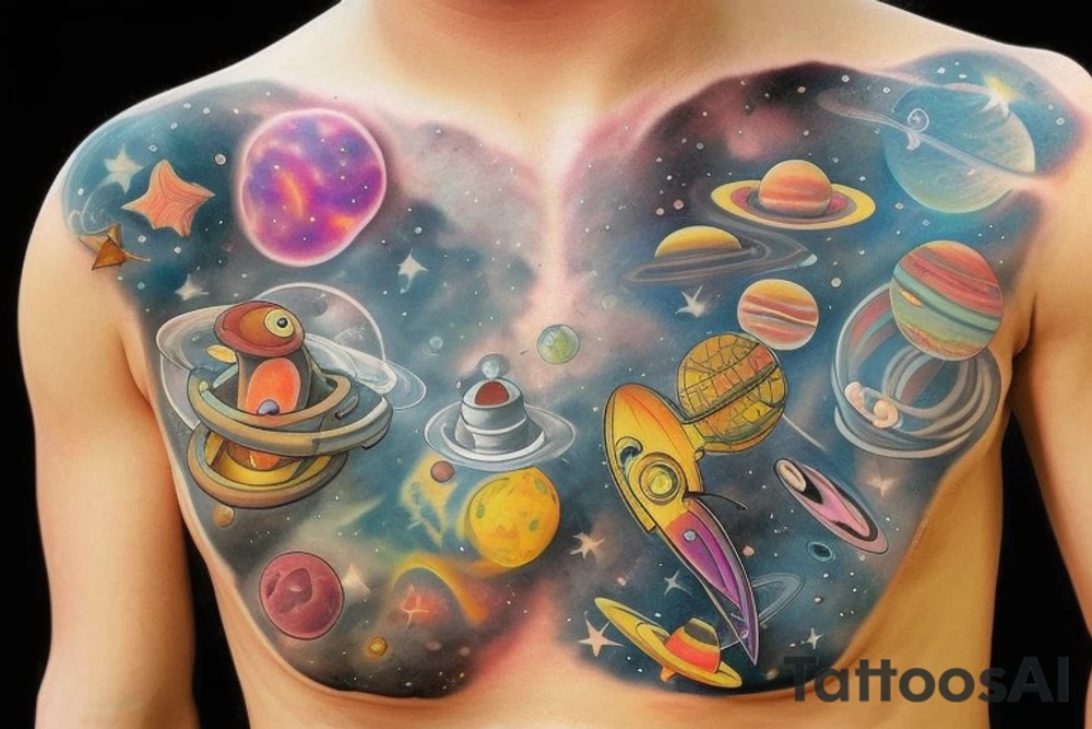 Outer space chest tattoo tattoo idea