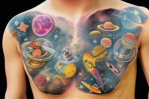 Outer space chest tattoo tattoo idea
