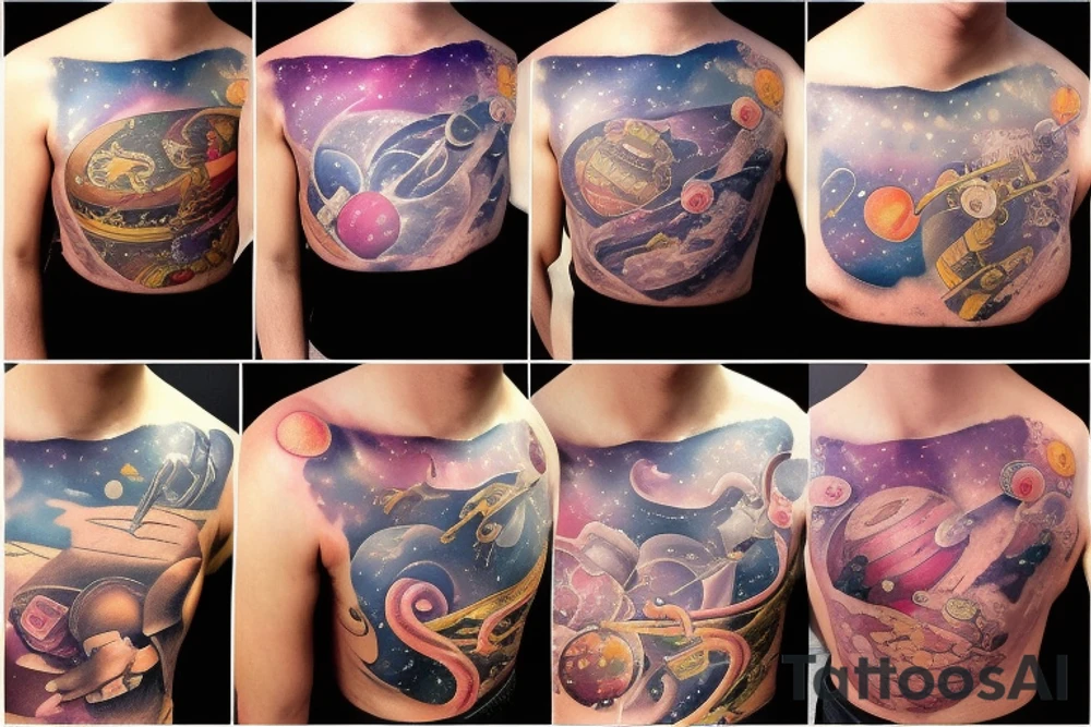 Outer space chest tattoo tattoo idea