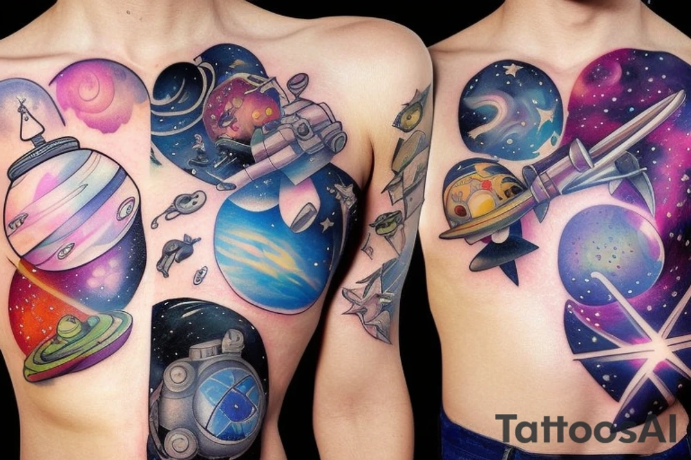 Outer space chest tattoo tattoo idea