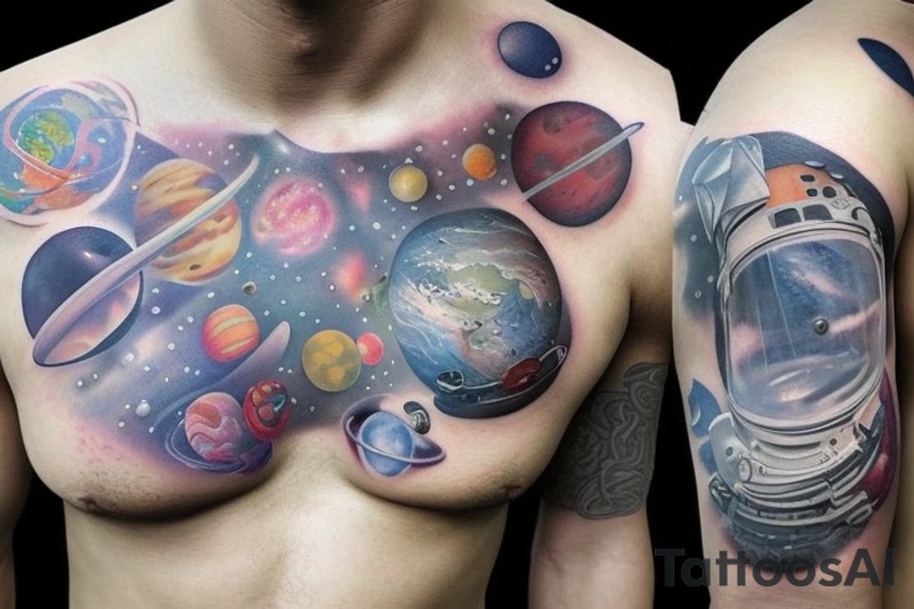 Outer space chest tattoo tattoo idea