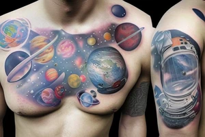 Outer space chest tattoo tattoo idea