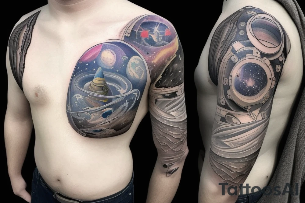 Outer space chest tattoo tattoo idea