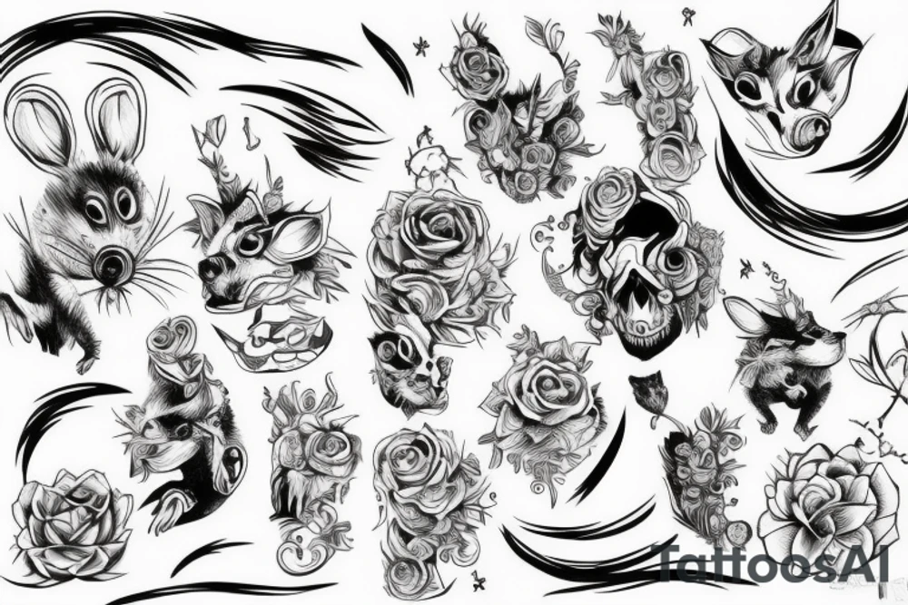 tattoo sketch, white background, tattoo sketch in linework style, sketch style, tattoo sketch rat tattoo idea