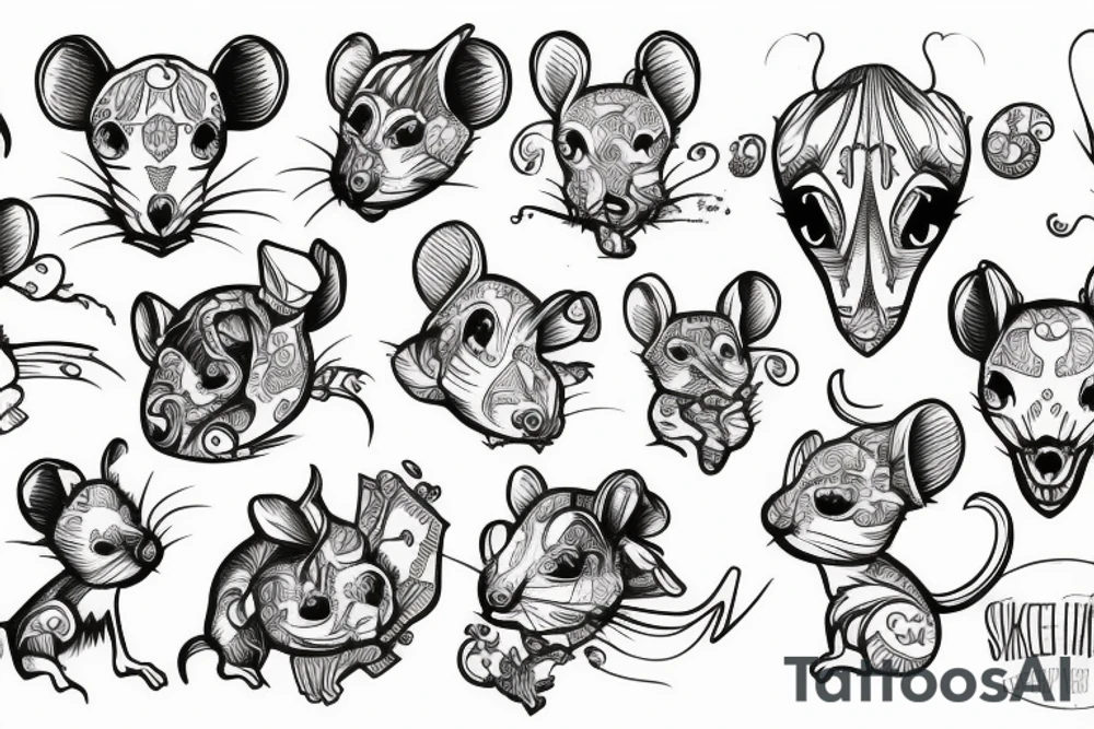 tattoo sketch, white background, tattoo sketch in linework style, sketch style, tattoo sketch rat tattoo idea
