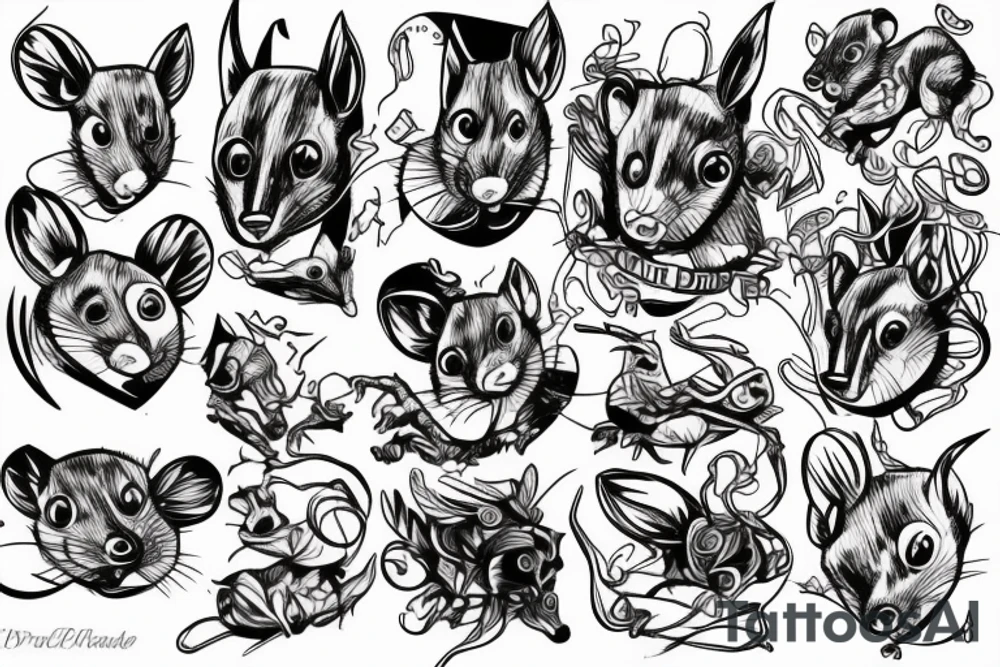 sketch in linework style, sketch style, tattoo sketch rat, surrealism tattoo idea