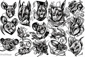 sketch in linework style, sketch style, tattoo sketch rat, surrealism tattoo idea