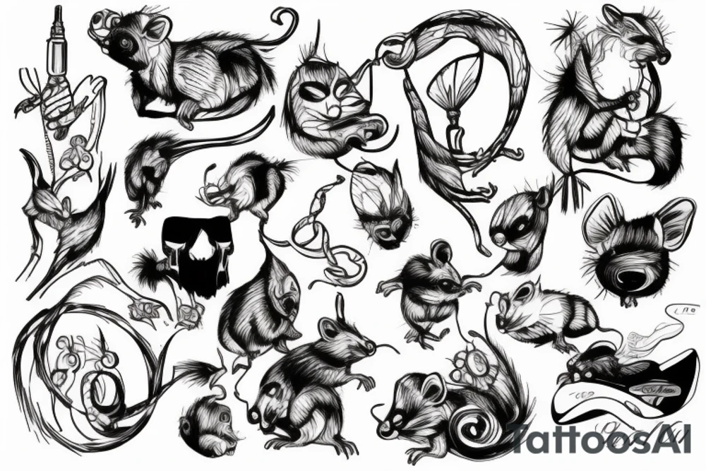 sketch in linework style, sketch style, tattoo sketch rat, surrealism tattoo idea