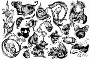 sketch in linework style, sketch style, tattoo sketch rat, surrealism tattoo idea