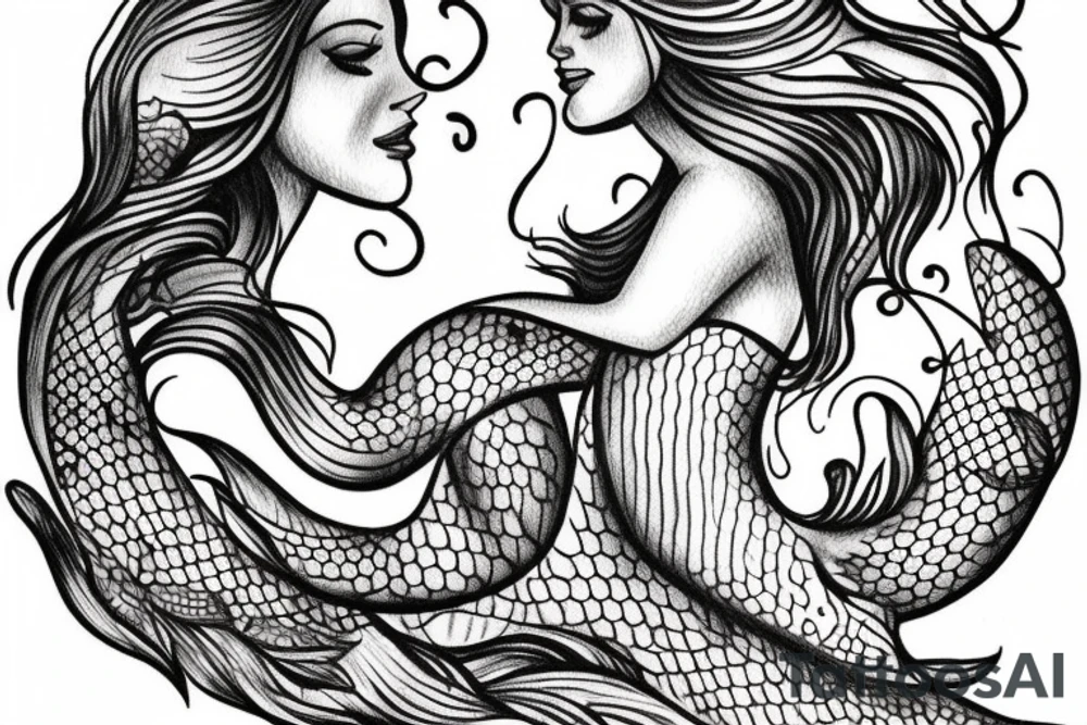 a detailed drawn mermaid tattoo idea