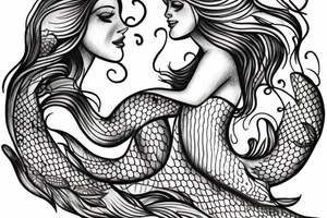 a detailed drawn mermaid tattoo idea