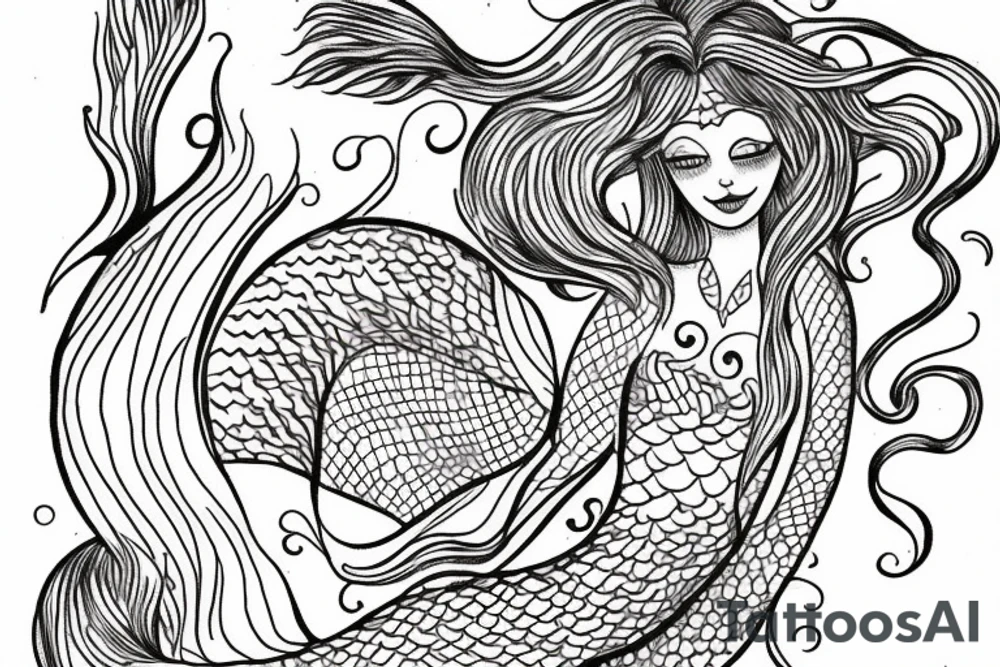 a detailed drawn mermaid tattoo idea