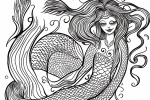 a detailed drawn mermaid tattoo idea