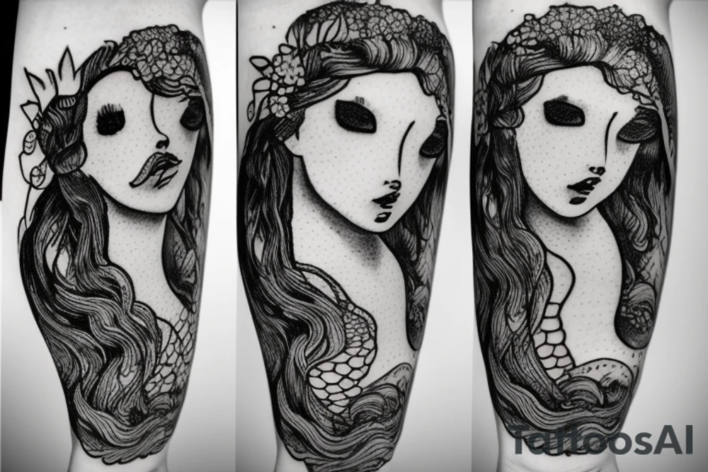 gloomy mermaid in full growth tattoo idea