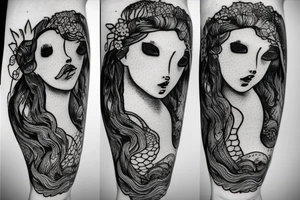 gloomy mermaid in full growth tattoo idea