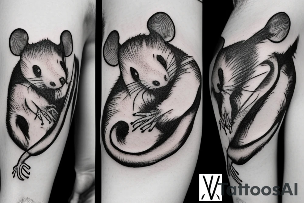 Gloomy rat, white background, clean background, clear lines tattoo idea