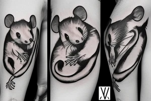 Gloomy rat, white background, clean background, clear lines tattoo idea