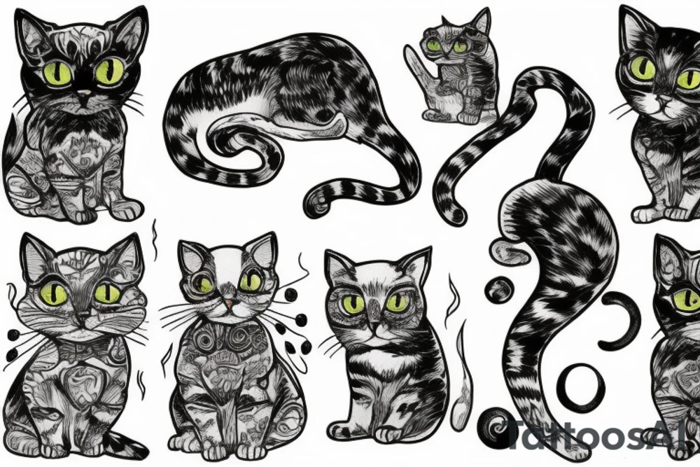 Gloomy cat, white background, clean background, clear lines tattoo idea