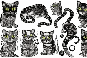 Gloomy cat, white background, clean background, clear lines tattoo idea