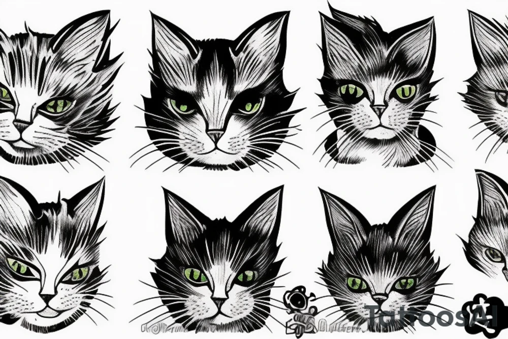Gloomy cat, white background, clean background, clear lines tattoo idea