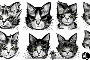Gloomy cat, white background, clean background, clear lines tattoo idea