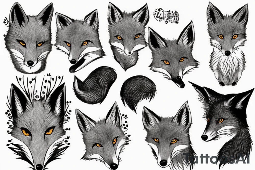Gloomy fox, white background, clean background, clear lines tattoo idea