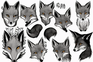 Gloomy fox, white background, clean background, clear lines tattoo idea