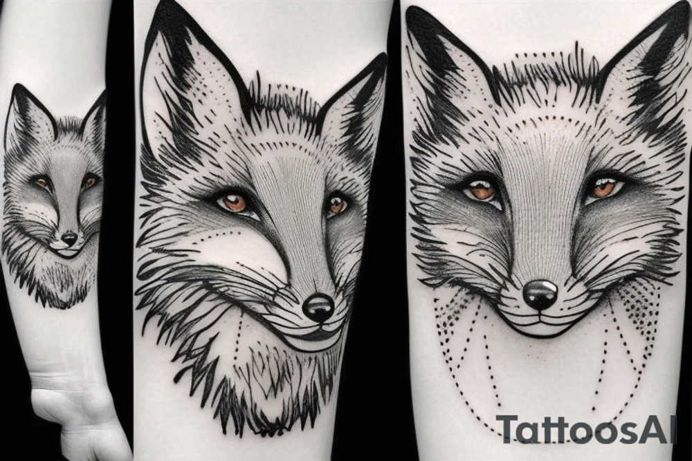 Gloomy fox, white background, clean background, clear lines tattoo idea