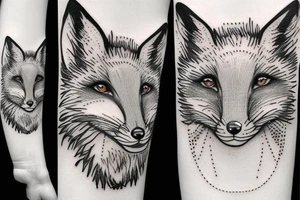 Gloomy fox, white background, clean background, clear lines tattoo idea