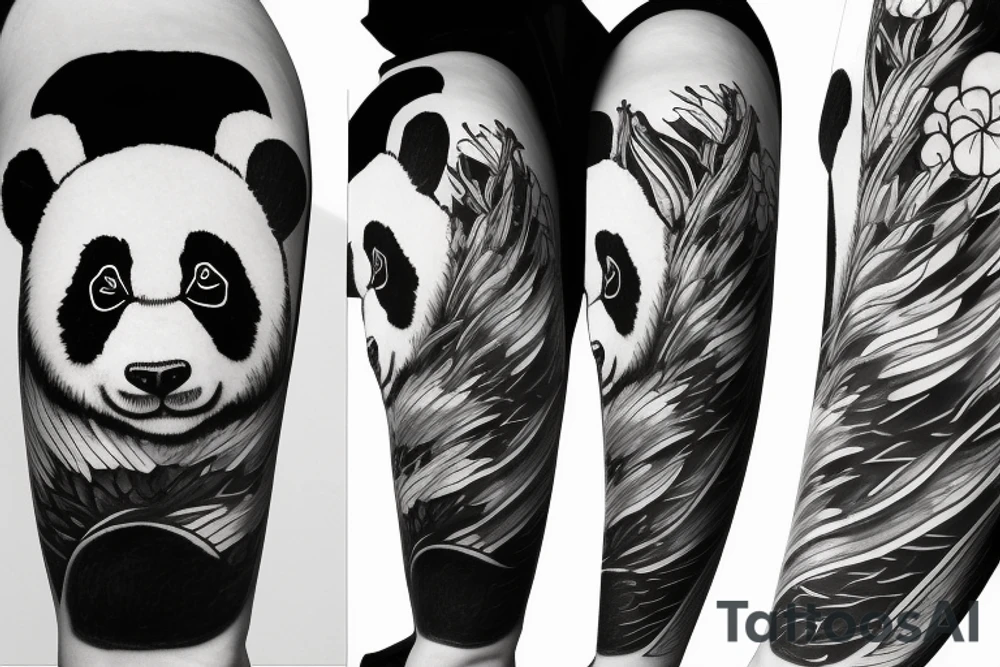 Gloomy panda, white background, clean background, clear lines tattoo idea