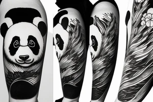 Gloomy panda, white background, clean background, clear lines tattoo idea
