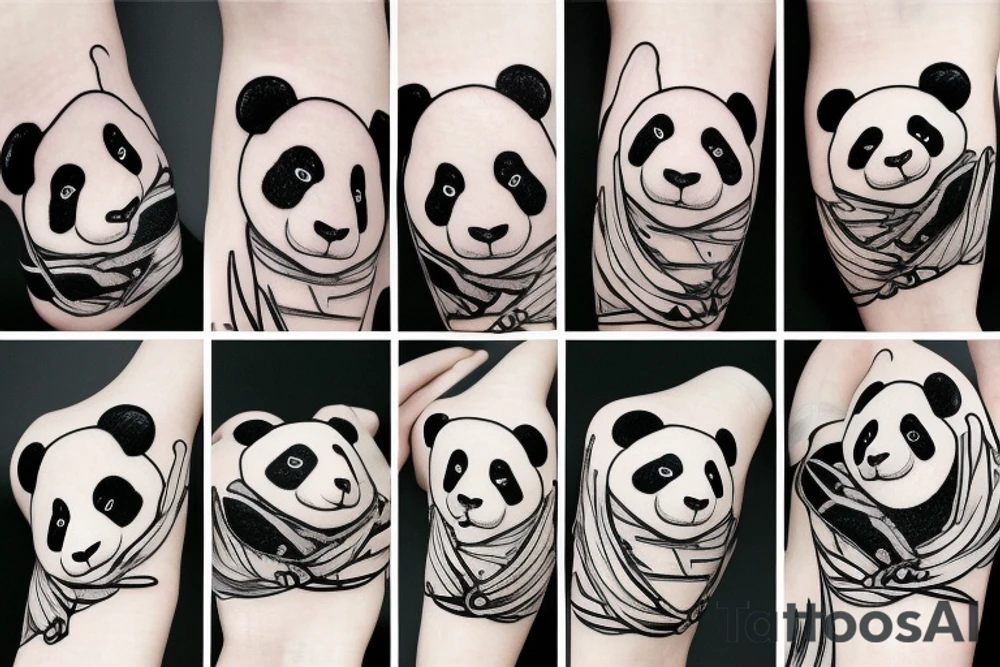 Gloomy panda, white background, clean background, clear lines tattoo idea