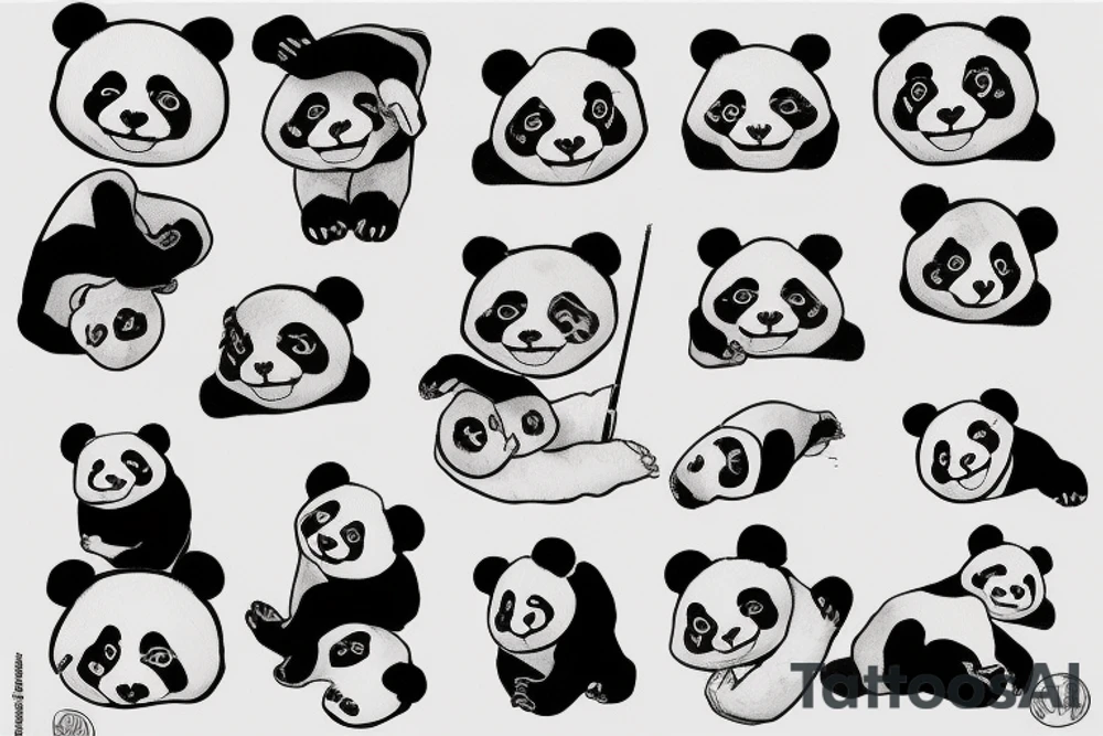 Gloomy panda, white background, clean background, clear lines, correct proportions, sketch on a white flat background, enhanced details tattoo idea
